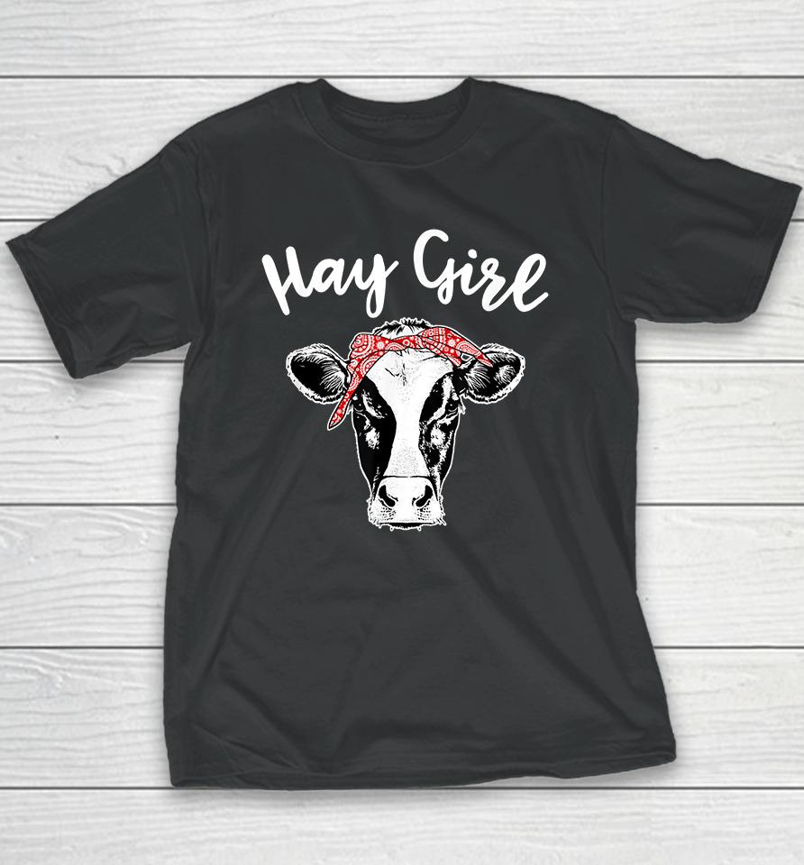 Hay Girl Farmer Cattle Cows Youth T-Shirt