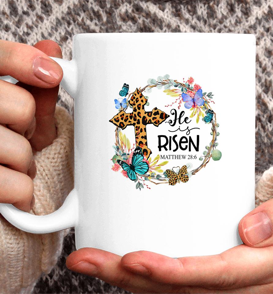 He Is Risen Leopard Cross Christian Jesus Happy Easter Day Coffee Mug