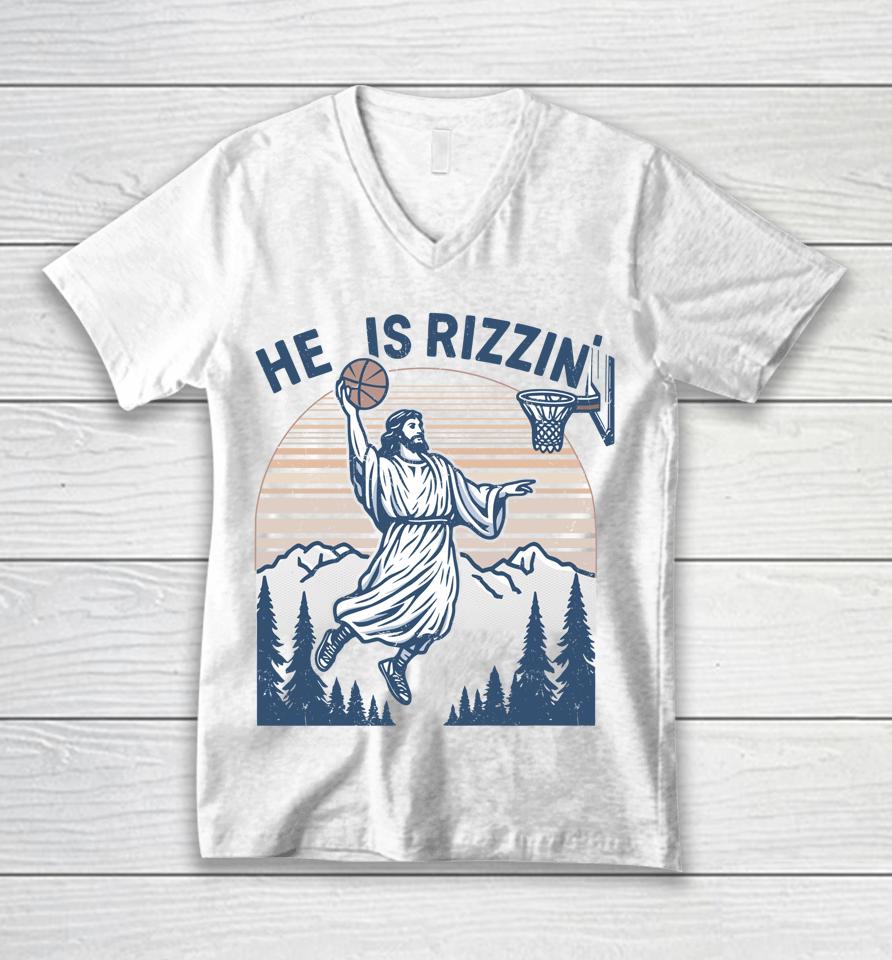 He Is Risen Rizzin' Easter Jesus Christian Faith Basketball Unisex V-Neck T-Shirt