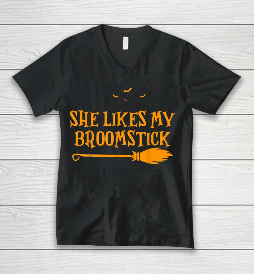 He Likes My Pumpkins She Likes My Broomstick Halloween Tee Unisex V-Neck T-Shirt