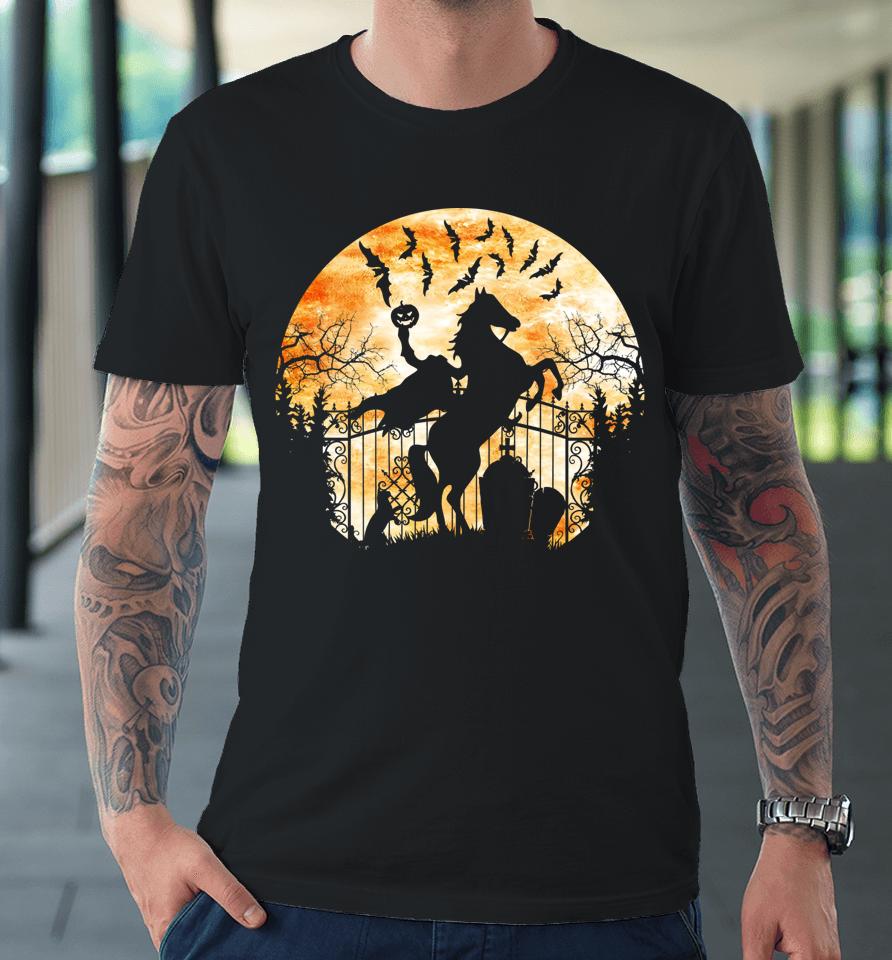 Headless Horseman In A Cemetery Bats Halloween Premium T-Shirt