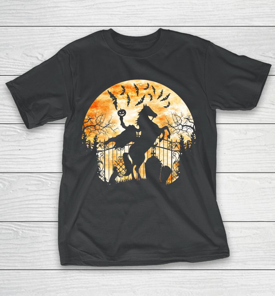 Headless Horseman In A Cemetery Bats Halloween T-Shirt