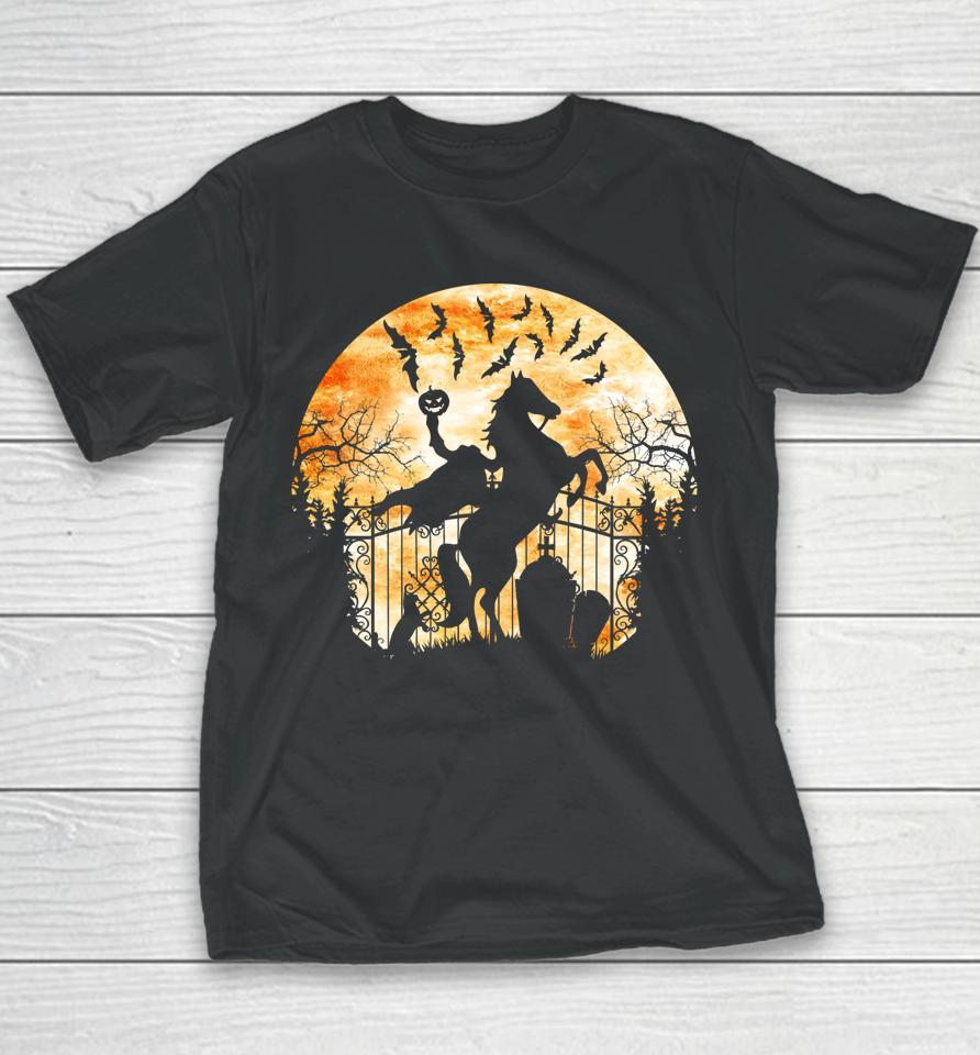 Headless Horseman In A Cemetery Bats Halloween Youth T-Shirt