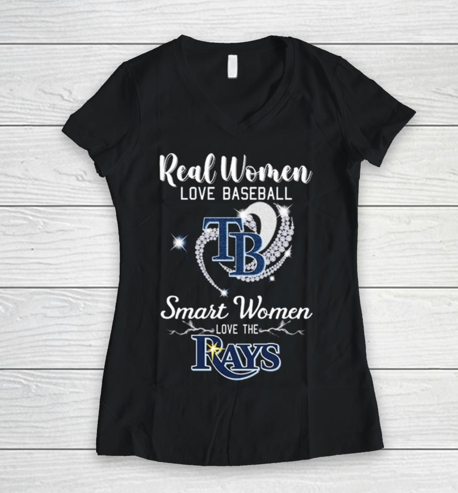 Heart Diamond Real Women Love Baseball Smart Women Love The Tampa Bay Rays 2023 T Women V-Neck T-Shirt