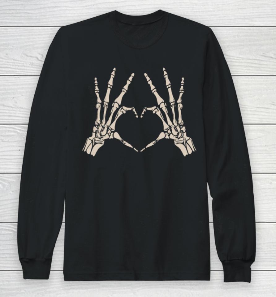 Heart Hand Bones Love Symbol Funny Skull Costume Halloween Skeleton Long Sleeve T-Shirt