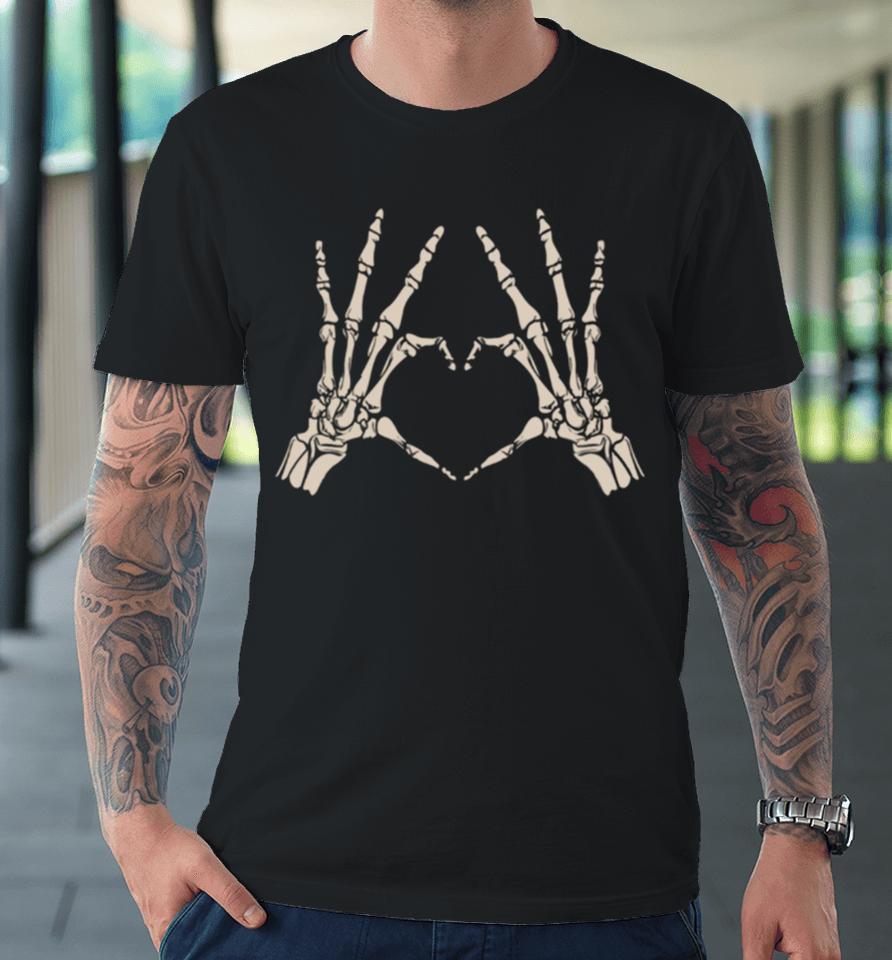 Heart Hand Bones Love Symbol Funny Skull Costume Halloween Skeleton Premium T-Shirt