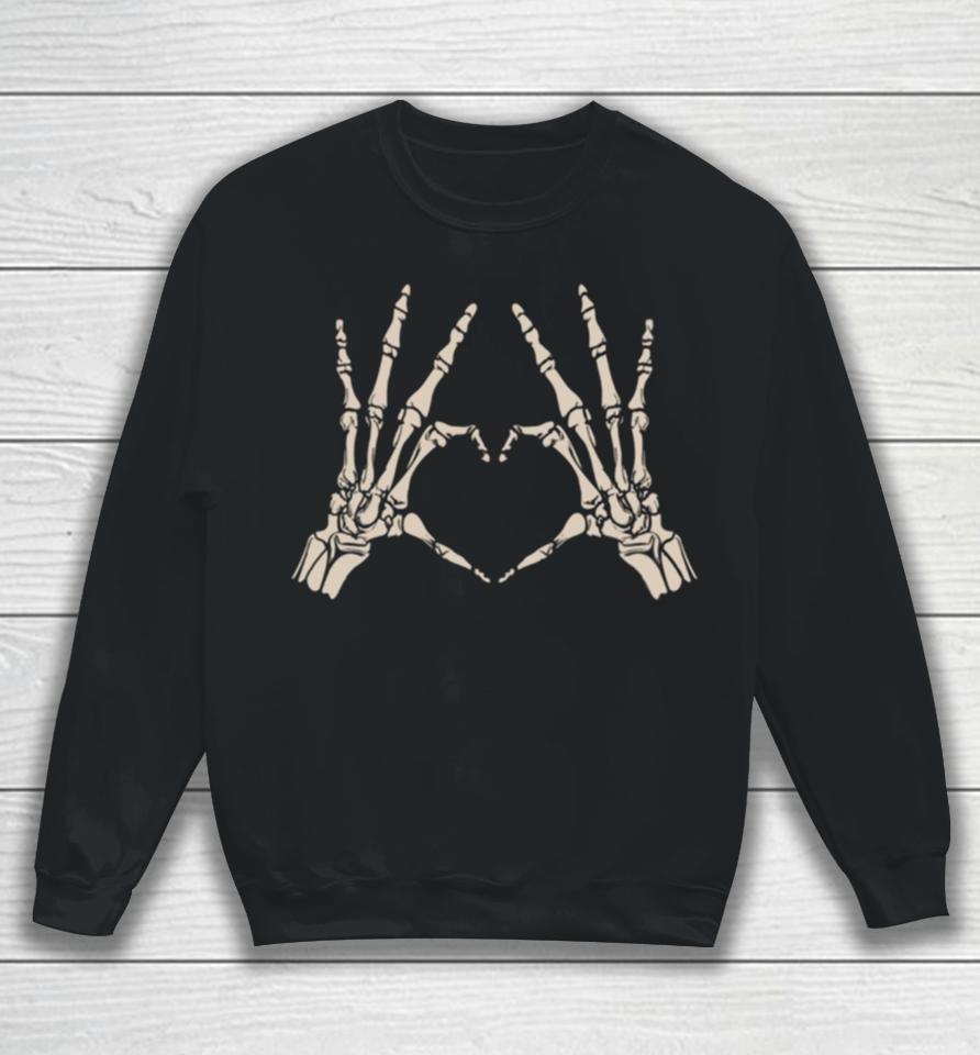 Heart Hand Bones Love Symbol Funny Skull Costume Halloween Skeleton Sweatshirt