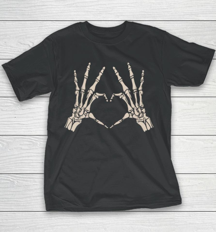 Heart Hand Bones Love Symbol Funny Skull Costume Halloween Skeleton Youth T-Shirt