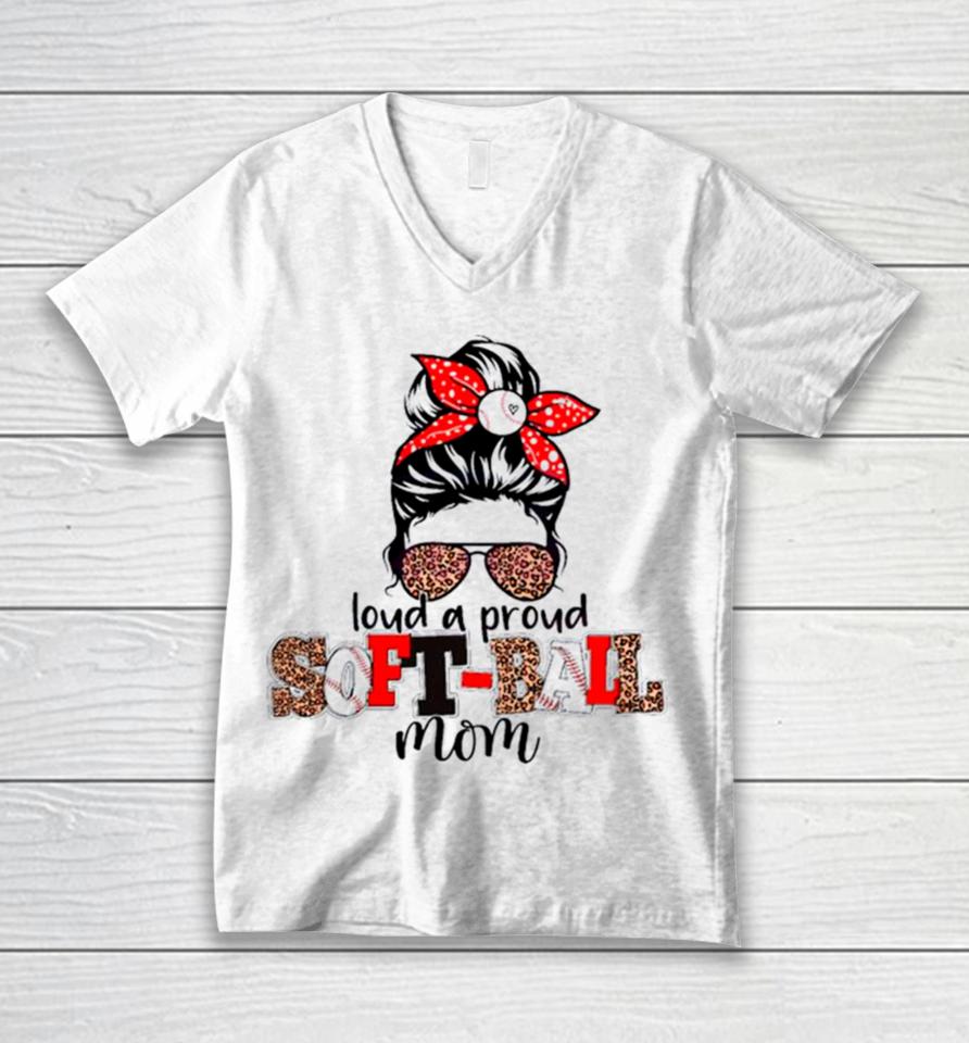Heart Mother Day Loud And Proud Softball Mom Glass Leopard Unisex V-Neck T-Shirt