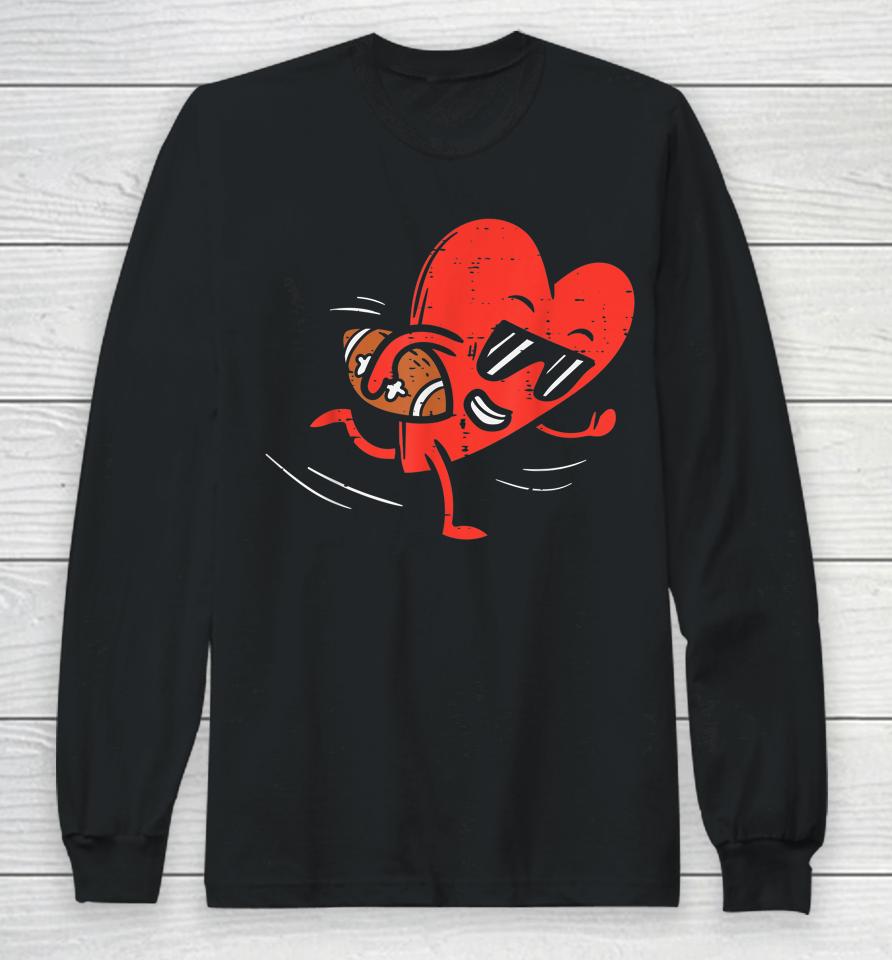 Heart Playing American Football Valentines Day Sports Boys Long Sleeve T-Shirt