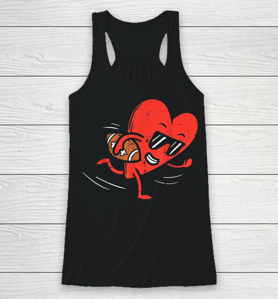 Heart Playing American Football Valentines Day Sports Boys Racerback Tank