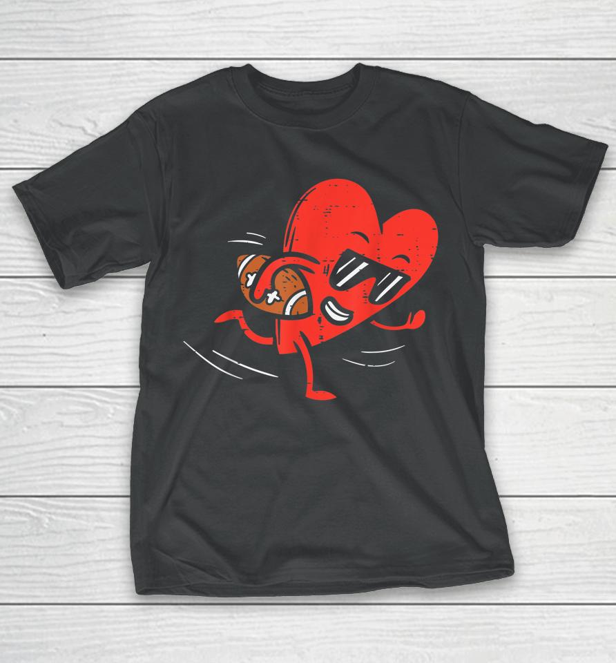 Heart Playing American Football Valentines Day Sports Boys T-Shirt