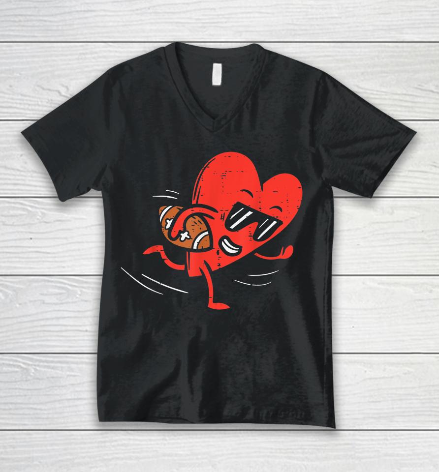 Heart Playing American Football Valentines Day Sports Boys Unisex V-Neck T-Shirt
