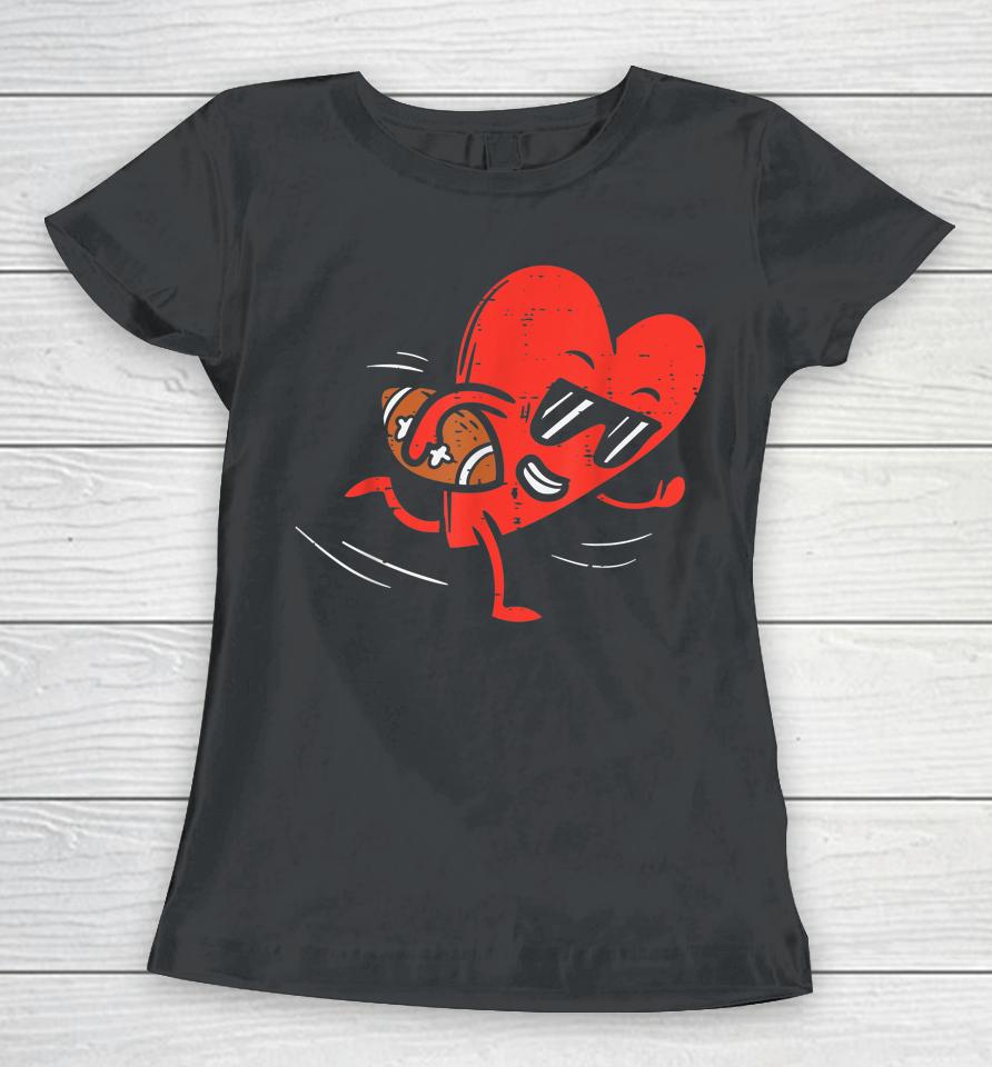 Heart Playing American Football Valentines Day Sports Boys Women T-Shirt
