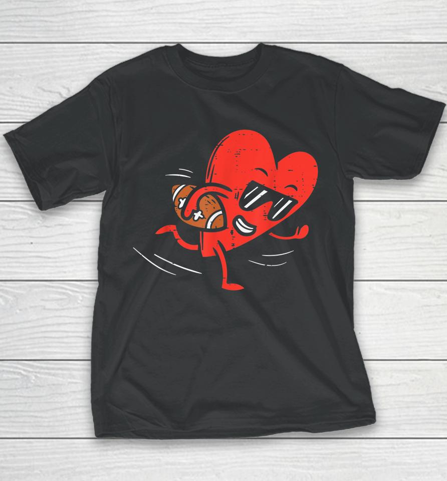 Heart Playing American Football Valentines Day Sports Boys Youth T-Shirt