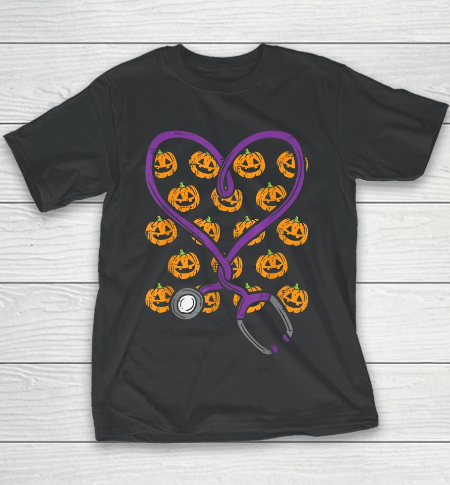Heart Stethoscope Pumpkins Halloween Costume Nursing Nurse Youth T-Shirt
