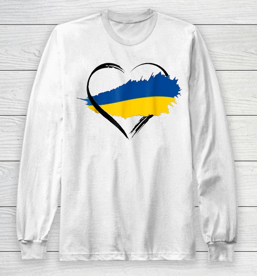 Heart Ukraine I Stand With Ukraine Ukrainian Flag Long Sleeve T-Shirt
