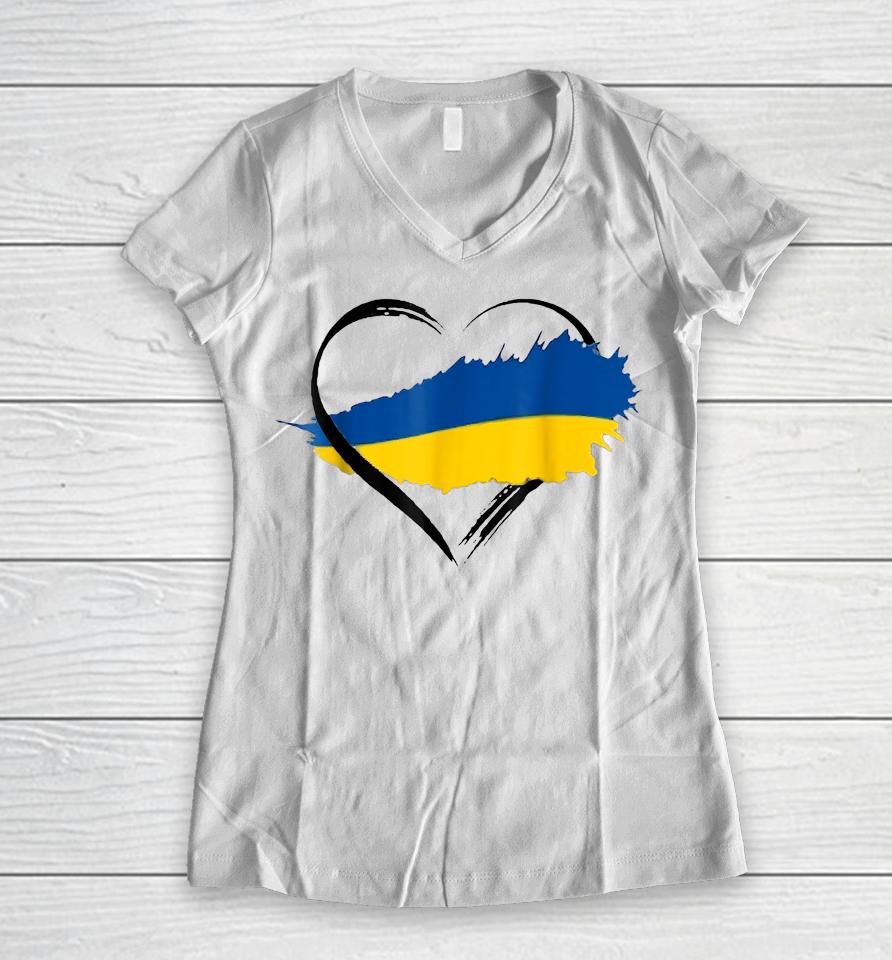 Heart Ukraine I Stand With Ukraine Ukrainian Flag Women V-Neck T-Shirt