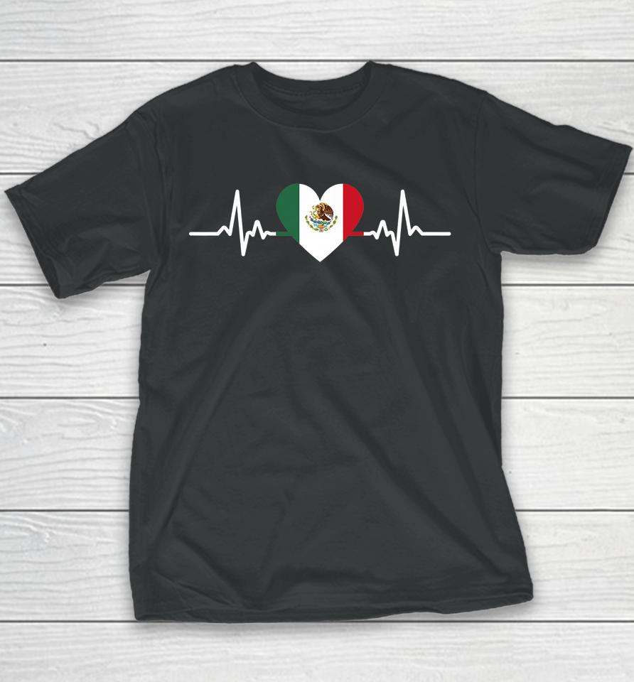 Heartbeat Mexico Flag Mexican Independence Day Proud Youth T-Shirt