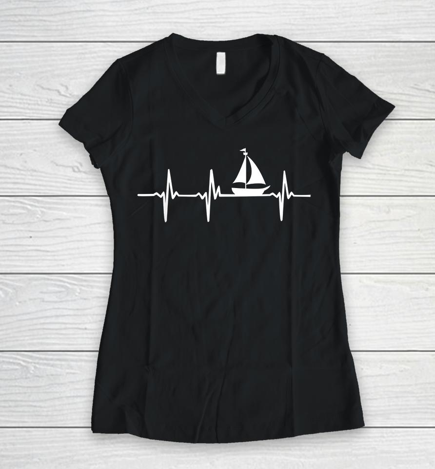 Heartbeat Sailing Women V-Neck T-Shirt