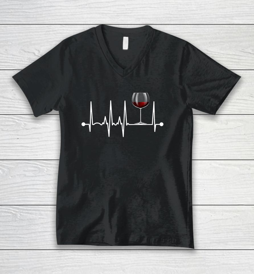 Heartbeat Wine Unisex V-Neck T-Shirt