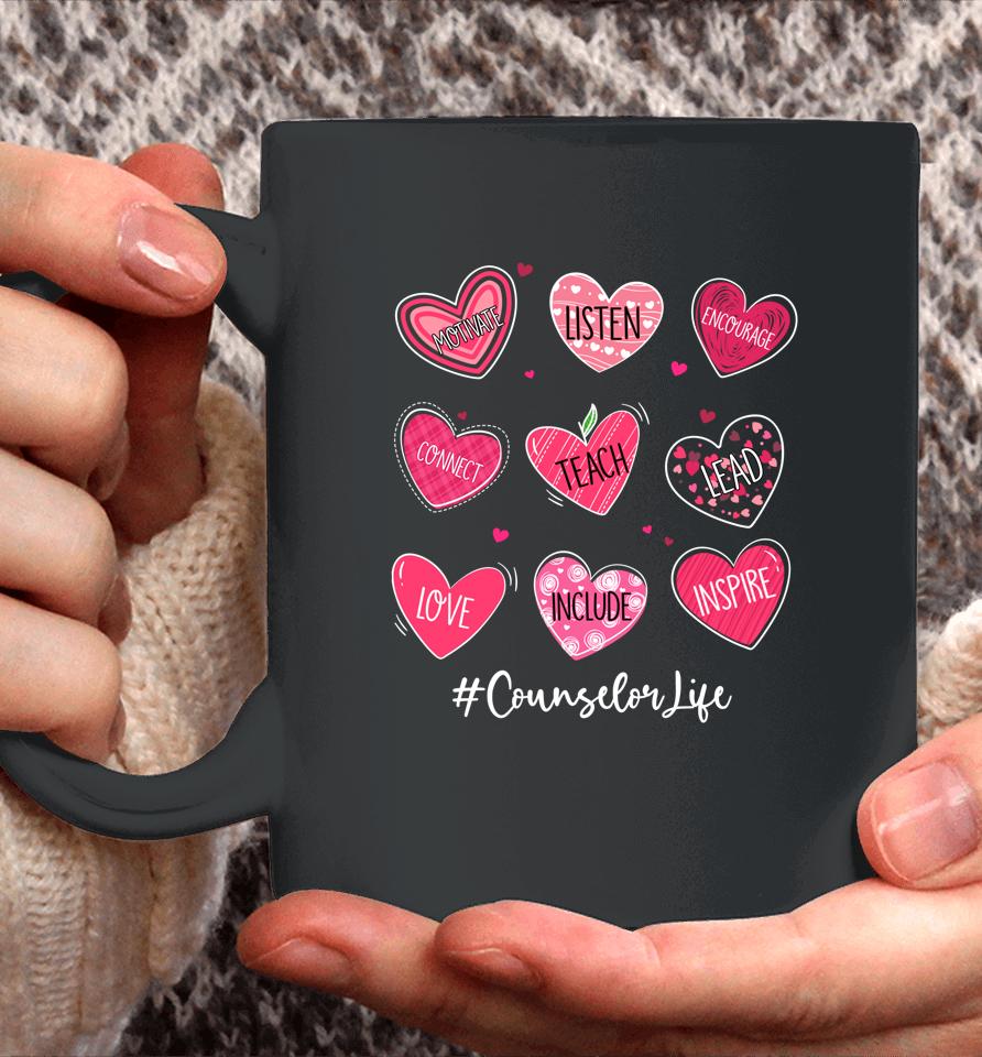 Hearts Teach Love Inspire Counselor Life Valentines Coffee Mug
