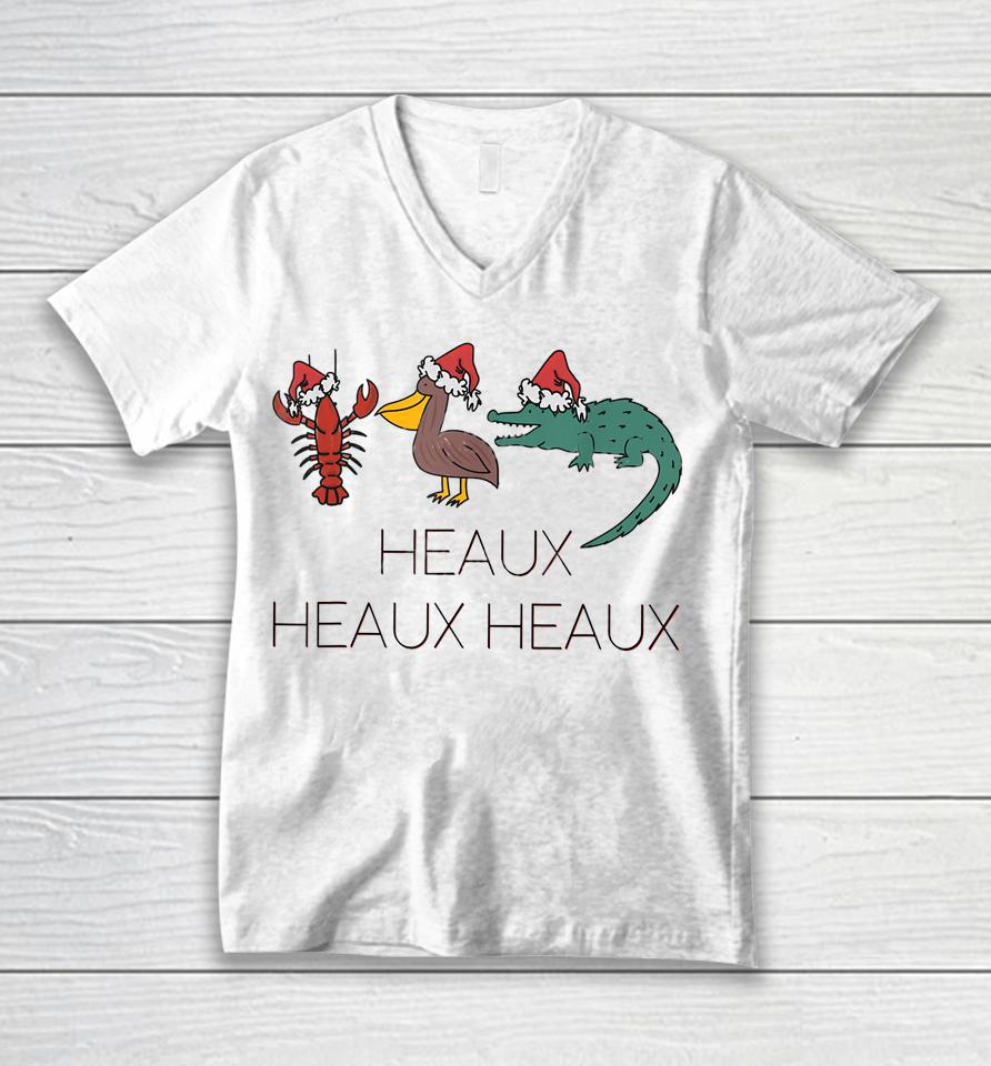 Heaux Heaux Heaux Funny Louisiana Cajun Christmas Holiday Unisex V-Neck T-Shirt