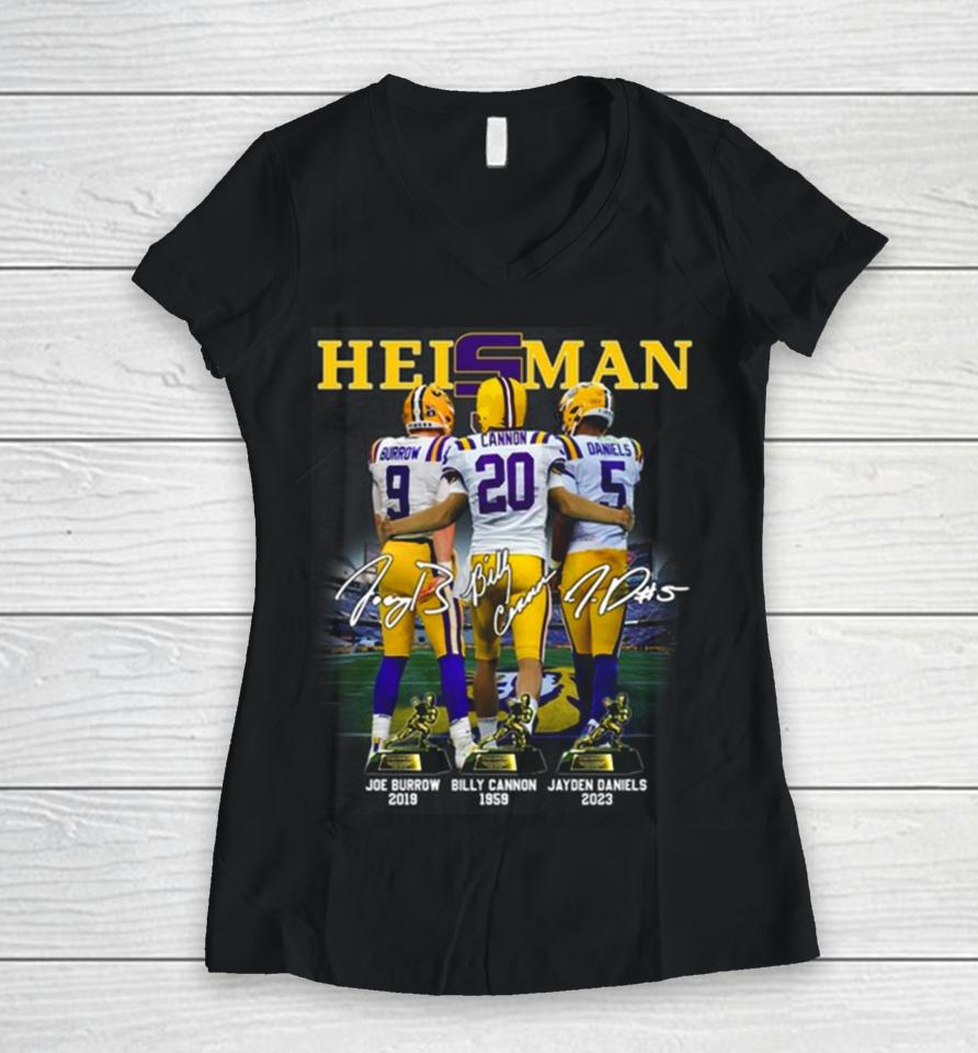Heisman Lsu Tigers Joe Burrow 2019 Billy Cannon 1969 Jayden Daniels 2023 Women V-Neck T-Shirt