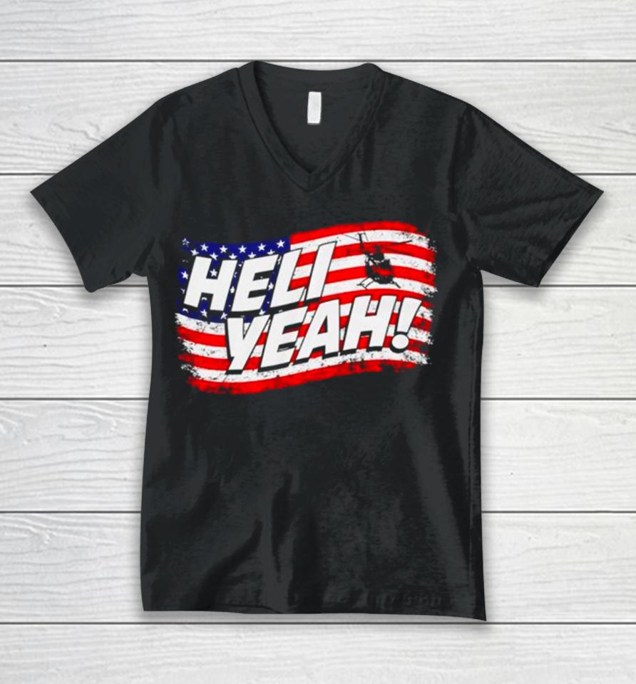 Helicopter Heli Yeah American Flag Unisex V-Neck T-Shirt