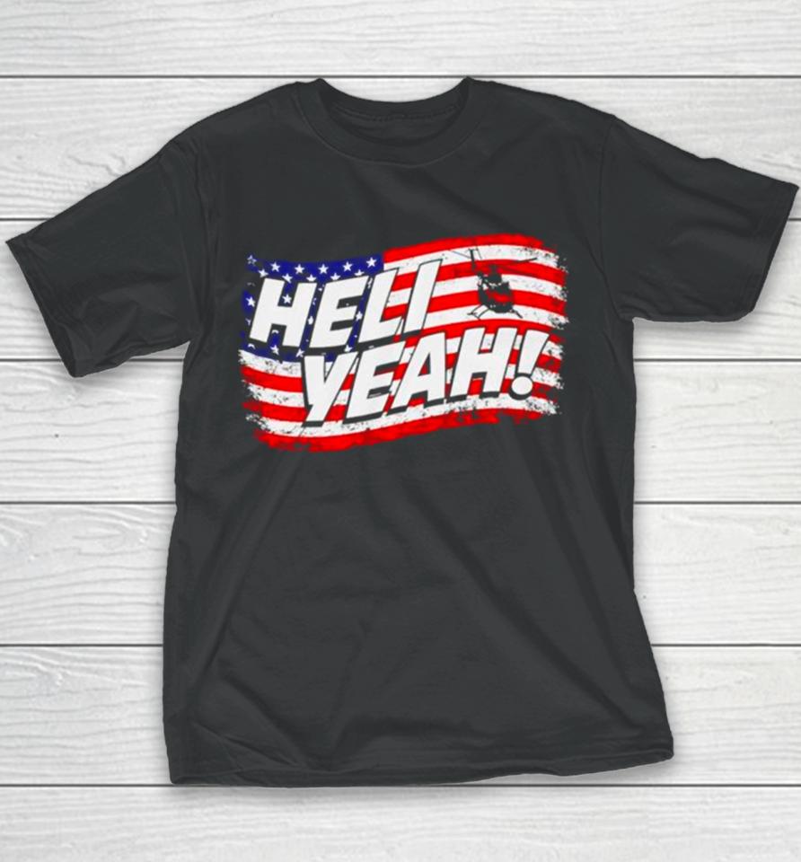 Helicopter Heli Yeah American Flag Youth T-Shirt