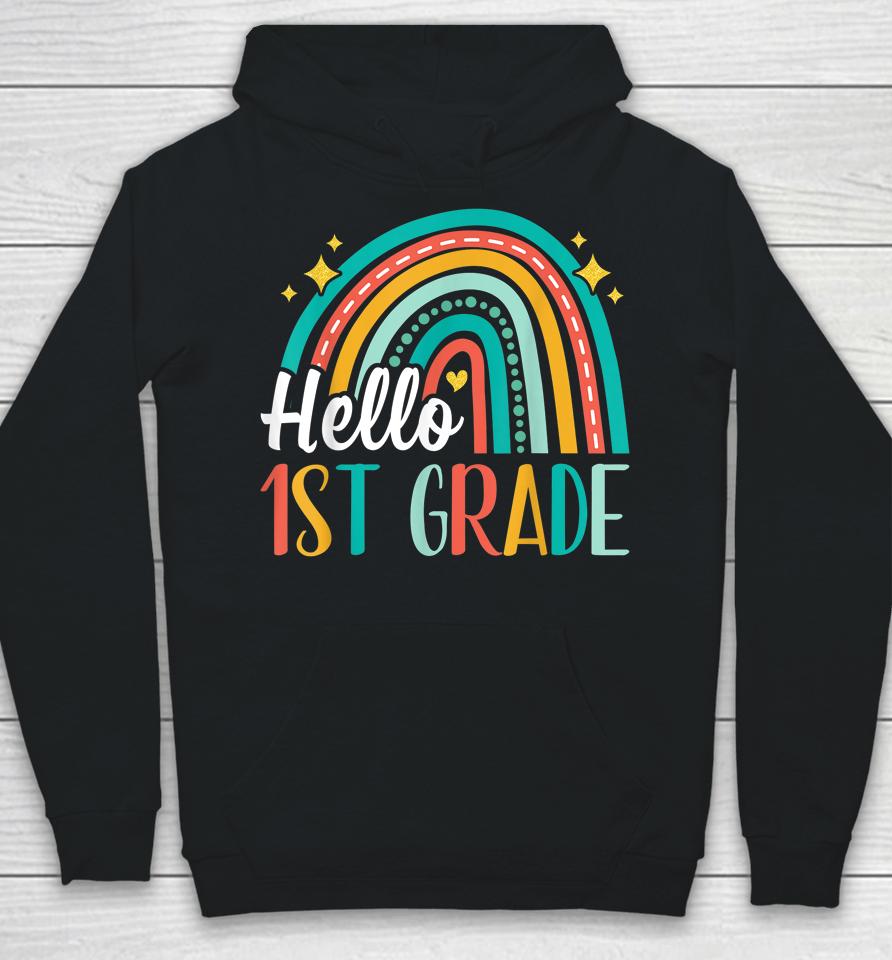 Hello 1St Grade Rainbow For Teachers Girls Kids First Day Hoodie