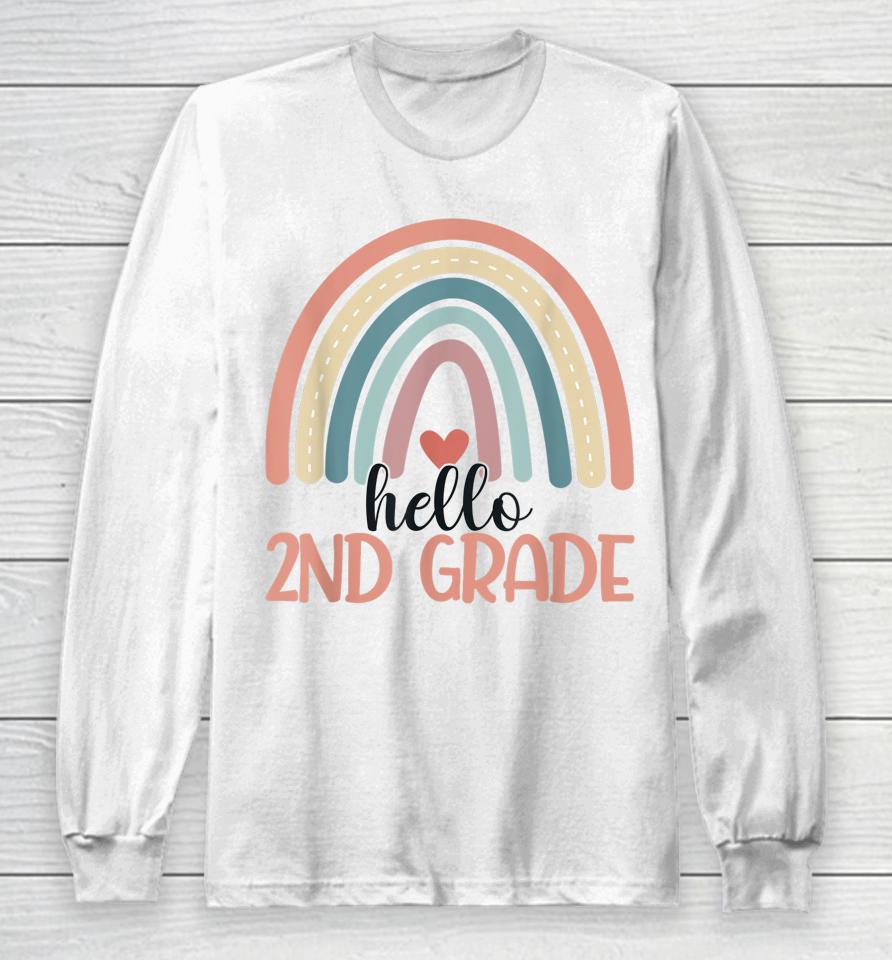 Hello 2Nd Grade Cute Second Grade Rainbow Teacher Student Long Sleeve T-Shirt