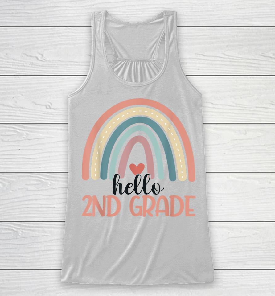 Hello 2Nd Grade Cute Second Grade Rainbow Teacher Student Racerback Tank
