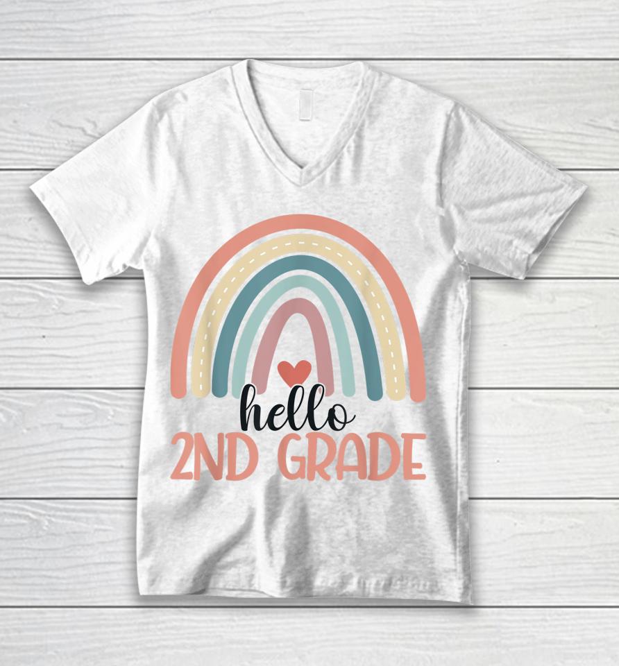 Hello 2Nd Grade Cute Second Grade Rainbow Teacher Student Unisex V-Neck T-Shirt