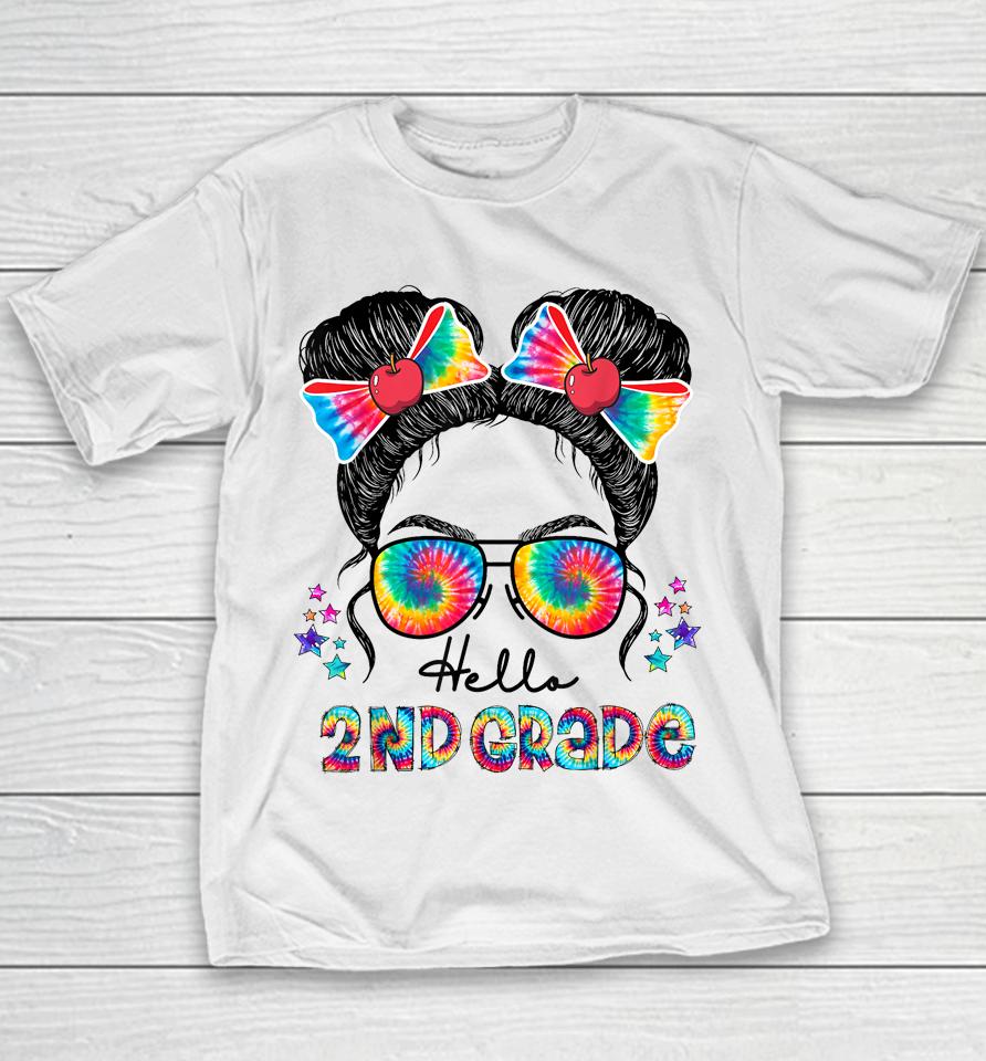 Hello 2Nd Grade Messy Bun Back To School First Day Girl Kids Youth T-Shirt
