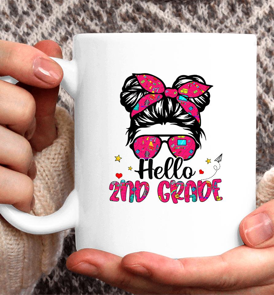 Hello 2Nd Grade Messy Bun Back To School First Day Girl Coffee Mug