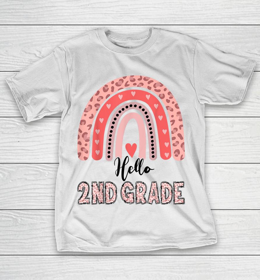 Hello 2Nd Grade Teacher Leopard Rainbow Girls Back To School T-Shirt