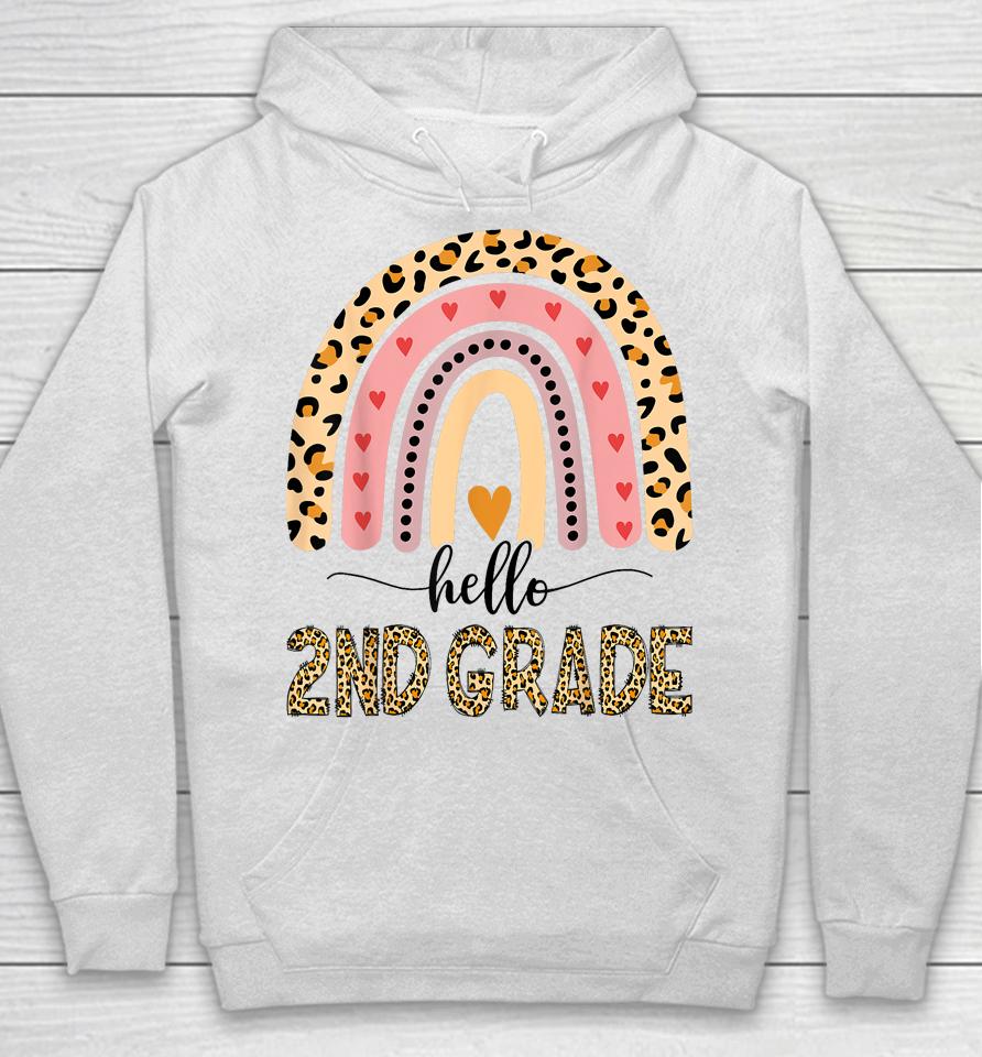 Hello 2Nd Grade Teacher Leopard Rainbow Girls Back To School Hoodie