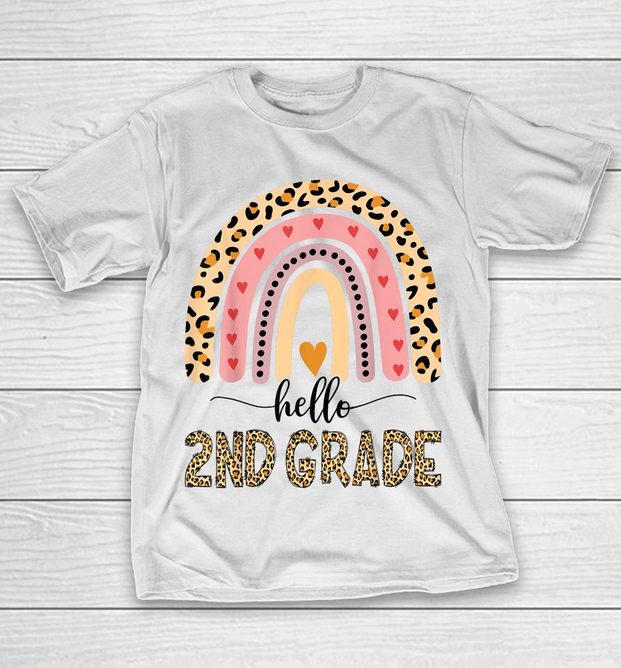 Hello 2Nd Grade Teacher Leopard Rainbow Girls Back To School T-Shirt