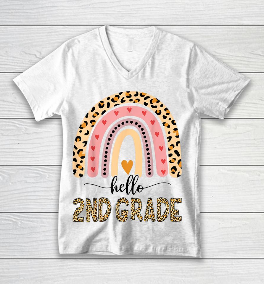 Hello 2Nd Grade Teacher Leopard Rainbow Girls Back To School Unisex V-Neck T-Shirt