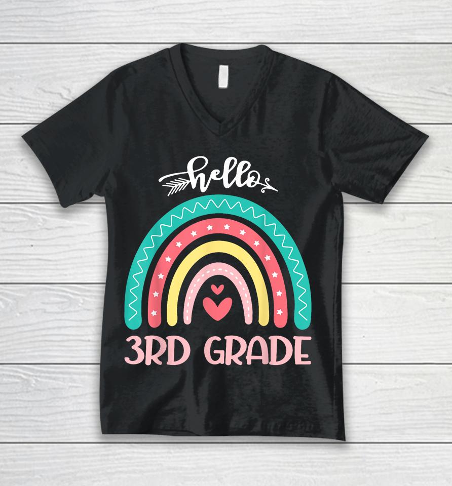 Hello 3Rd Grade Team Rainbow Back To School Teachers Student Unisex V-Neck T-Shirt