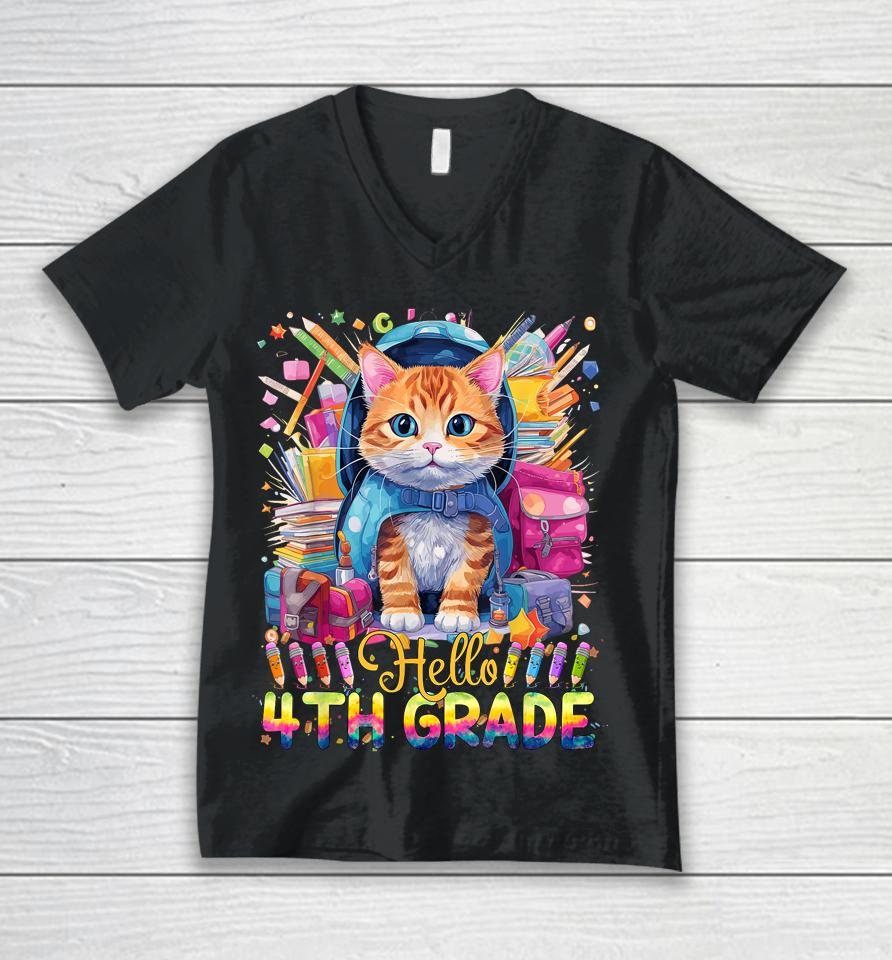 Hello 4Th Grade Back To School First Day Fourth Grade Vibes Unisex V-Neck T-Shirt