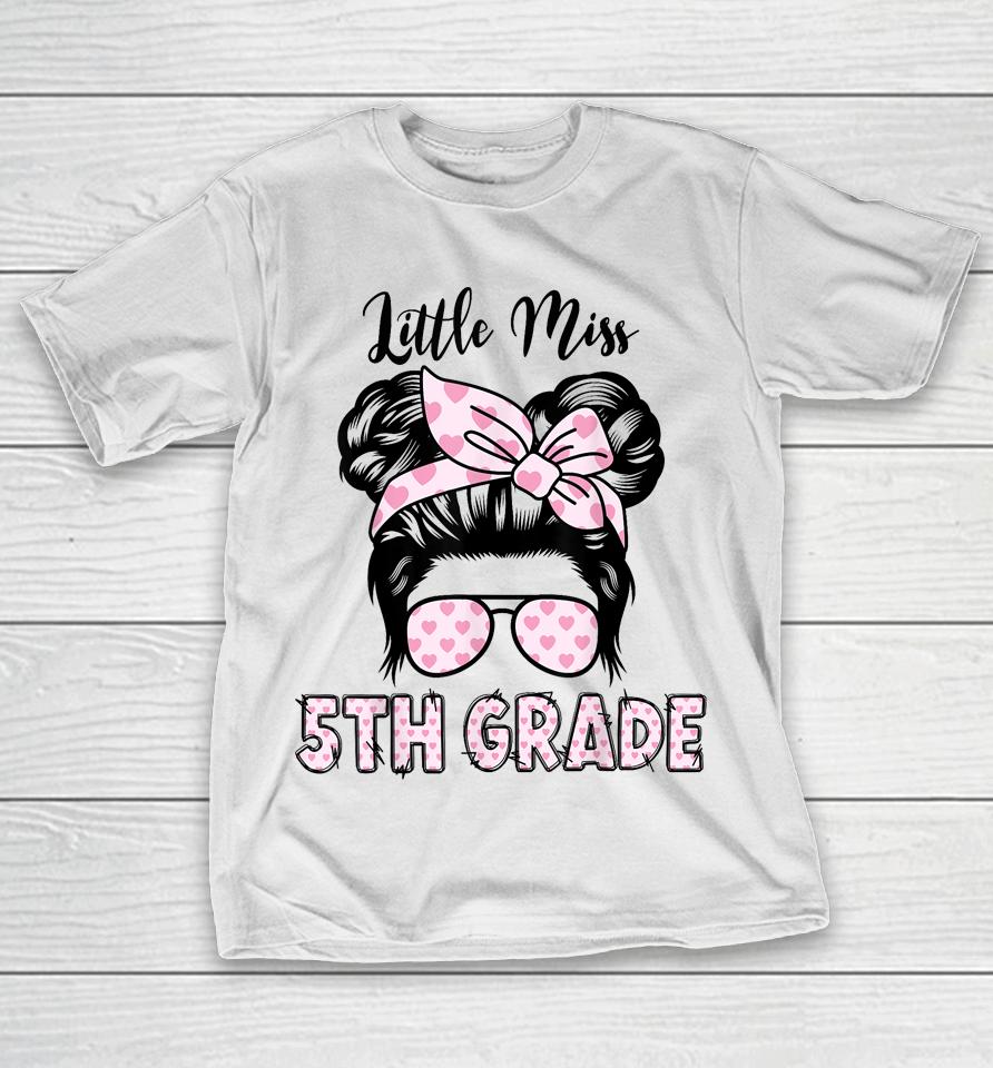 Hello 5Th Grade Messy Bun Girls Cute Heart Back To School T-Shirt