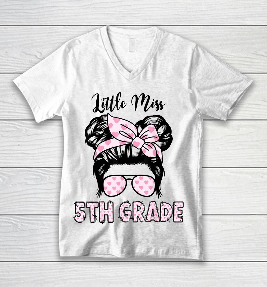 Hello 5Th Grade Messy Bun Girls Cute Heart Back To School Unisex V-Neck T-Shirt