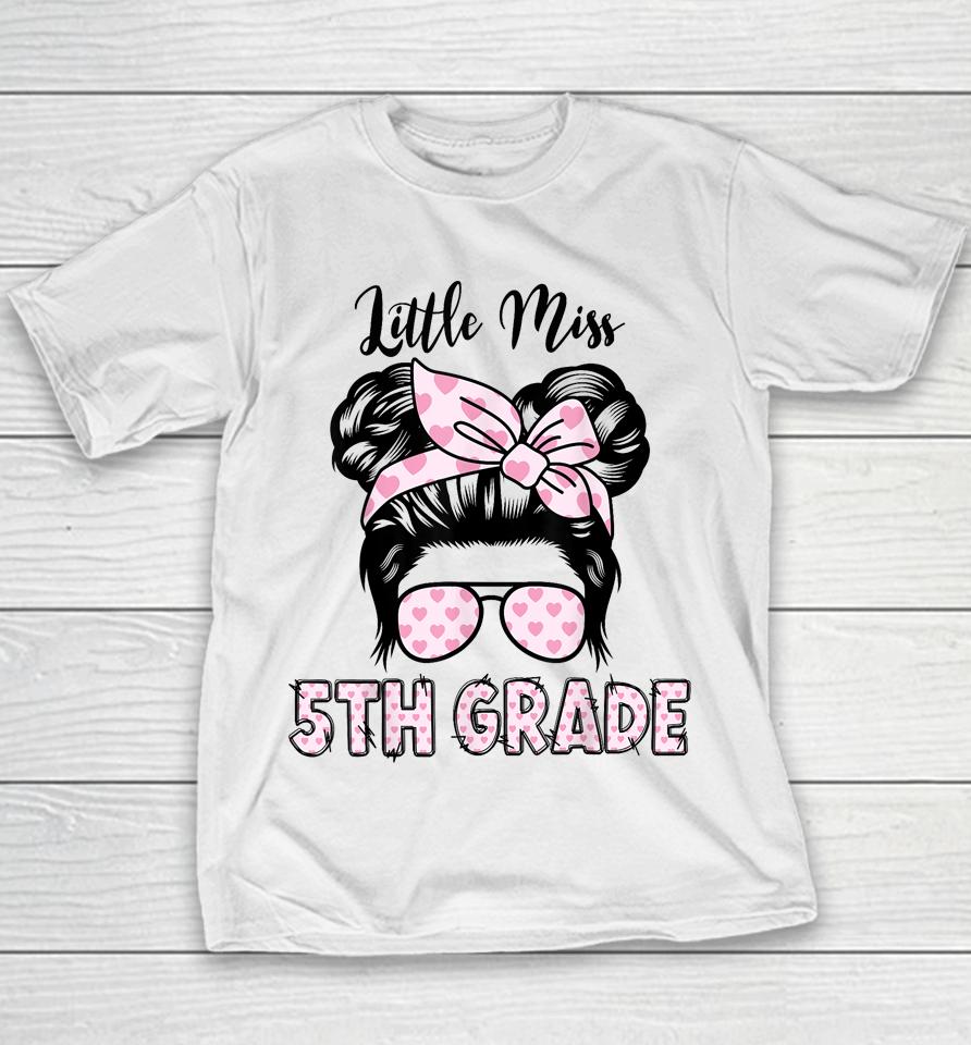 Hello 5Th Grade Messy Bun Girls Cute Heart Back To School Youth T-Shirt