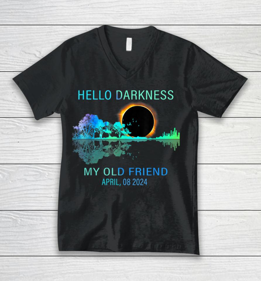 Hello Darkness Funny Total Solar Eclipse 2024 Men Women Unisex V-Neck T-Shirt