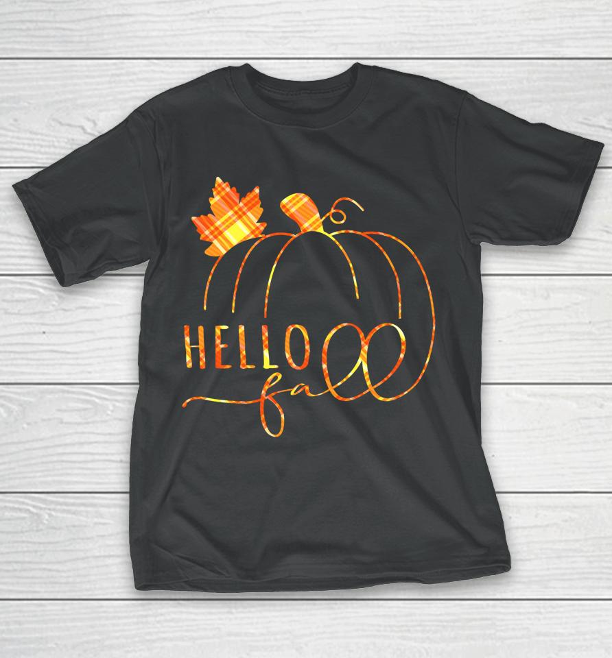 Hello Fall Buffalo Plaid Welcome Fall Thanksgiving Pumpkin T-Shirt