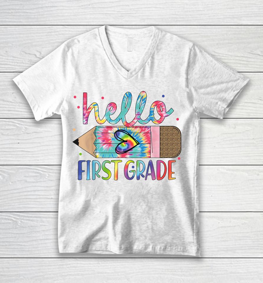 Hello First 1St Grade Back To School Teachers Kids Girls Unisex V-Neck T-Shirt