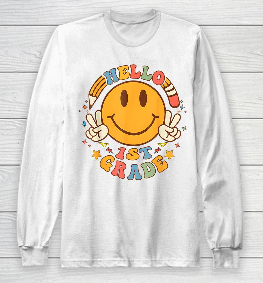 Hello First Grade Retro Smile Team 1St Grade Back To School Long Sleeve T-Shirt