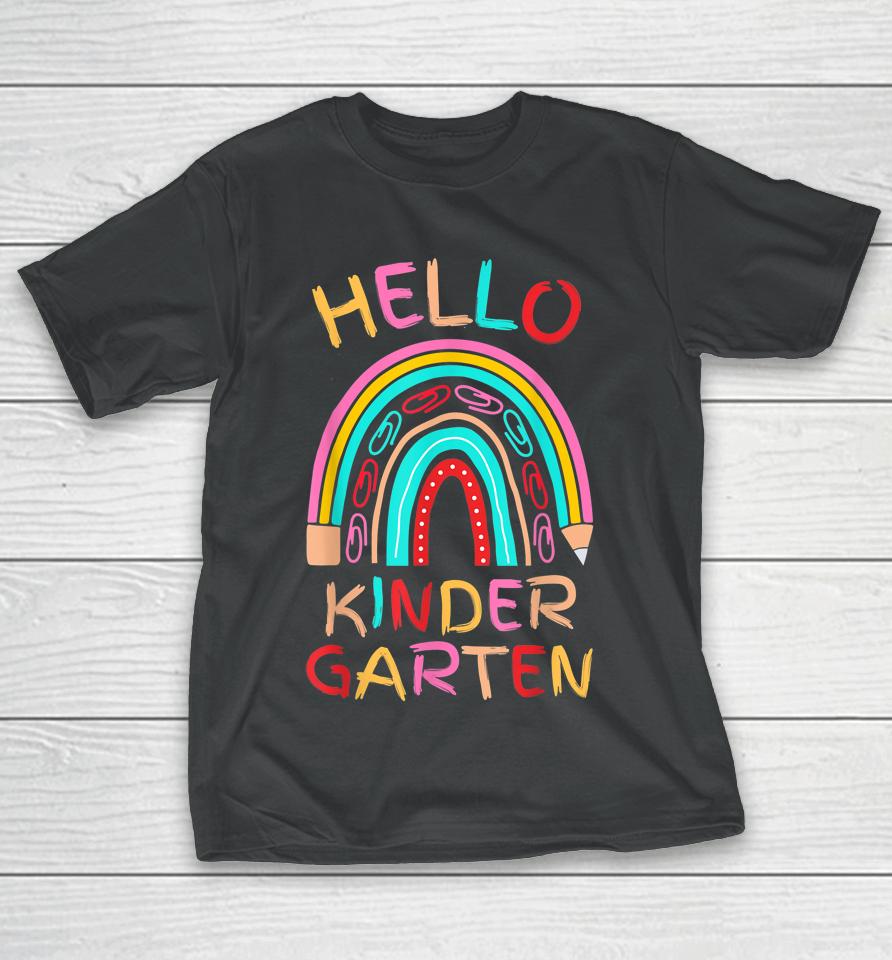 Hello Kindergarten Cute Pencil Rainbow Back To School T-Shirt